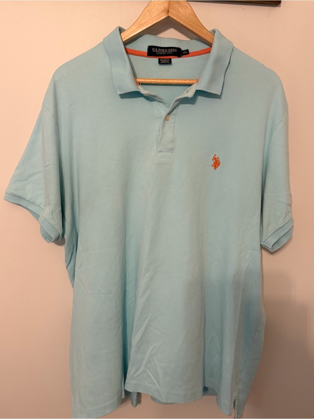 U.S. Polo Assn Men’s XXL Aqua Blue Luxury Feel Cotton Polo Shirt Orange Logo